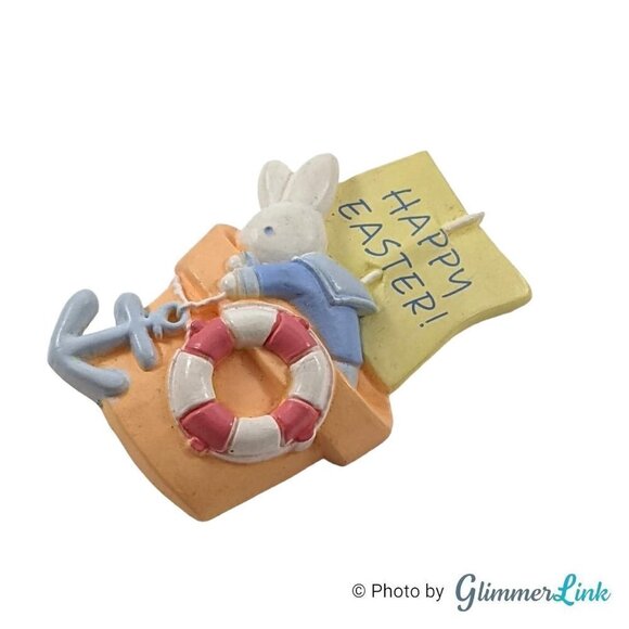 Vintage 1990s Hallmark Bunny in Flower Pot Nautical Easter Brooch - Picture 3 of 8